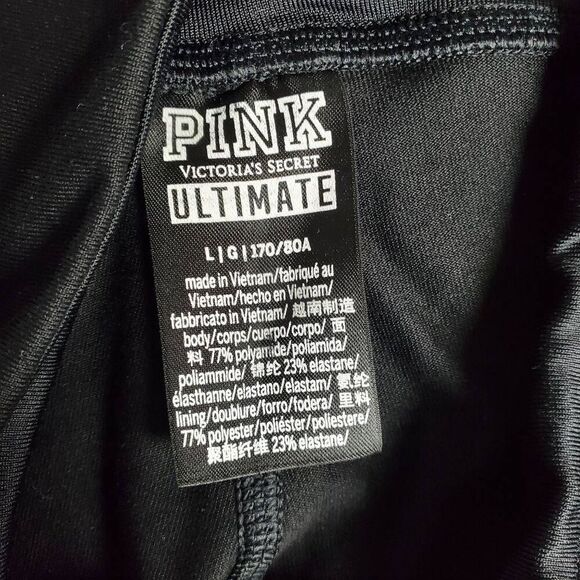 Victoria’s Secret PINK Ultimate Leggings Black Neon Pink Trim Size L - Picture 8 of 9